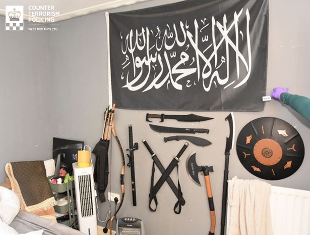 A wall of weapons was found at Adam Mahmood's Sheldon home 
