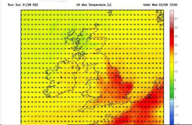 Weather map of UK temps in September.