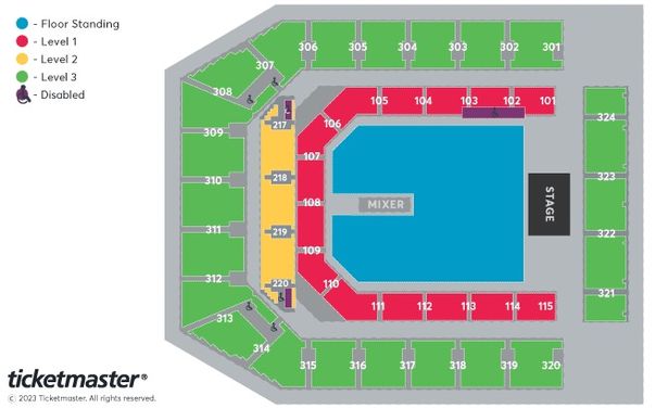 This is the Ticketmaster venue map and seating plan for Ed Sheeran at Manchester Co-Op Live Arena