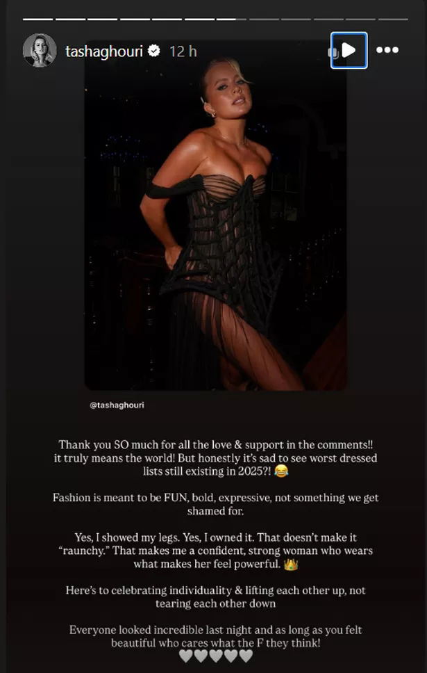 Tasha defended her outfit on her Instagram story