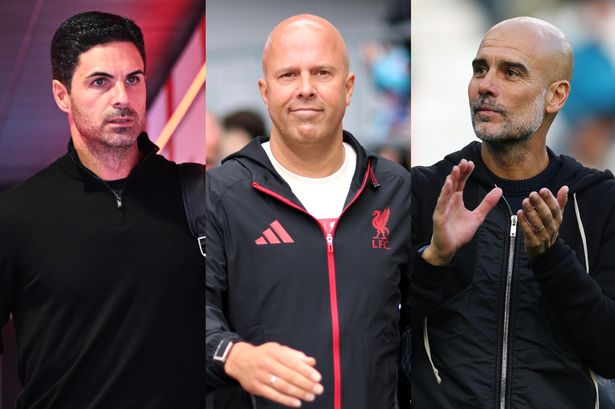 Mikel Arteta, Arne Slot and Pep Guardiola.