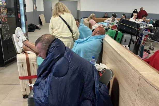 A photo of stranded passengers 