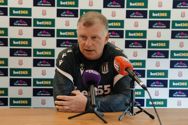 Stoke City manager Mark Robins talks to the media.