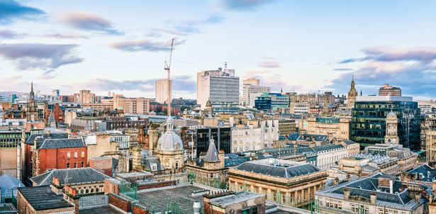A panoramic city centre view over Scotland's largest city, Glasgow.