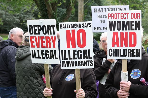 Protestors at an anti-immigration rally at Stormont estate earlier this month