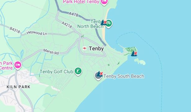 Pollution alerts on a map of Tenby