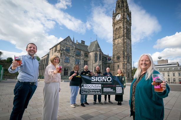 The launch of Signo beer outside Rochdale Town Hall