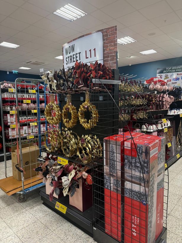 Wreaths, festive flowers and Christmas trees in the Home Bargains on Paisley Street