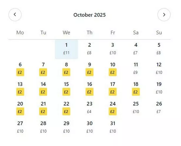 This Trainline booking system shows the £2 trains throughout October