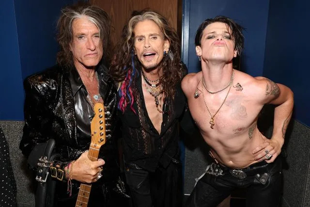 Kevin Mazur/Getty Joe Perry, Steven Tyler and Yungblud