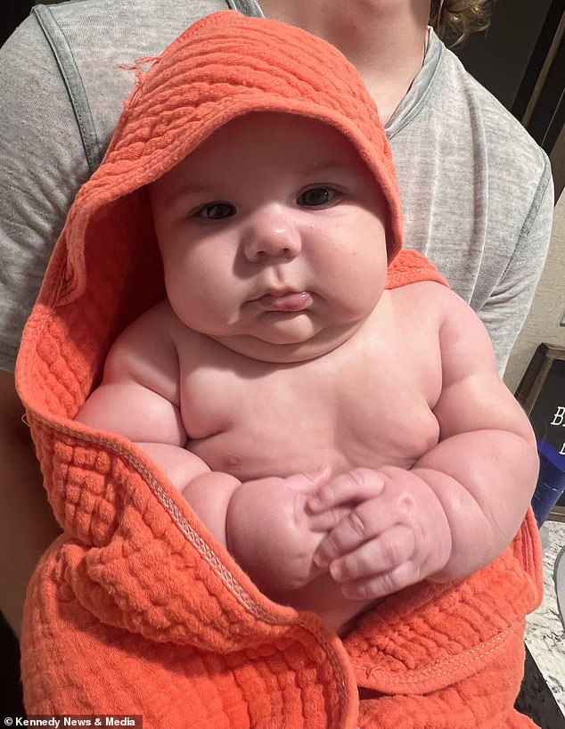 Baby Gunner (pictured) weighed 8lb 1oz and measured 19.5 inches tall when he was born on February 19