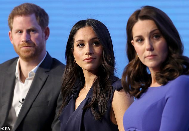 Harry, Meghan and Kate in 2018. When the Sussexes started dating, William and Kate found the former actress 'delightful' - with the young royals attending several engagements together