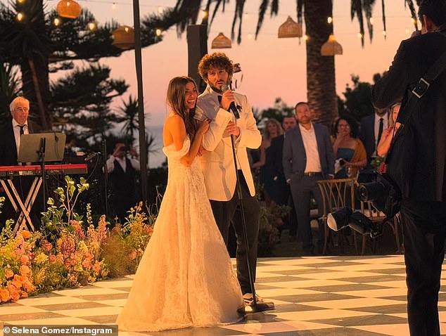 The music producer delivered a speech at his pal's wedding last month (pictured) without any shoes on