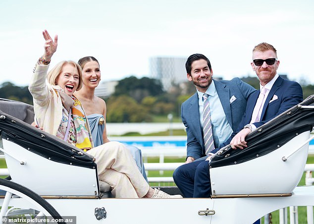 They were all smiles as they posed in the carriage with Married At First Sight star Duncan James and his friend Tim Brimmer