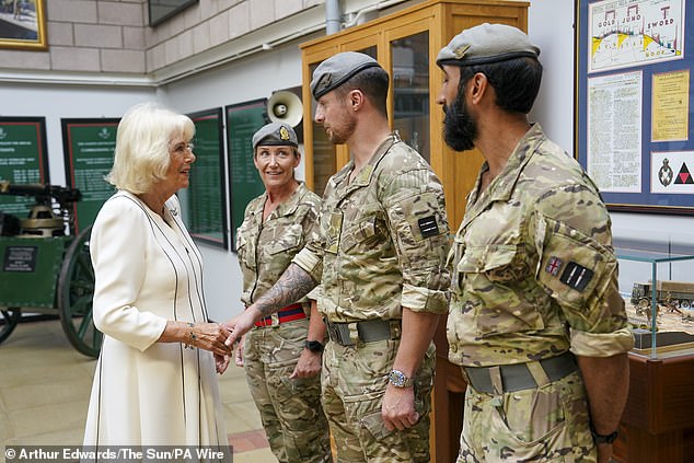 Camilla, 78, met with members of 4th Battalion of The Ranger Regiment in her capacity as Royal Colonel today