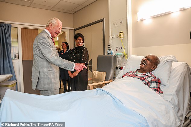 He talked candidly to patients, including Matthew Shinda (pictured), about his own experience of cancer