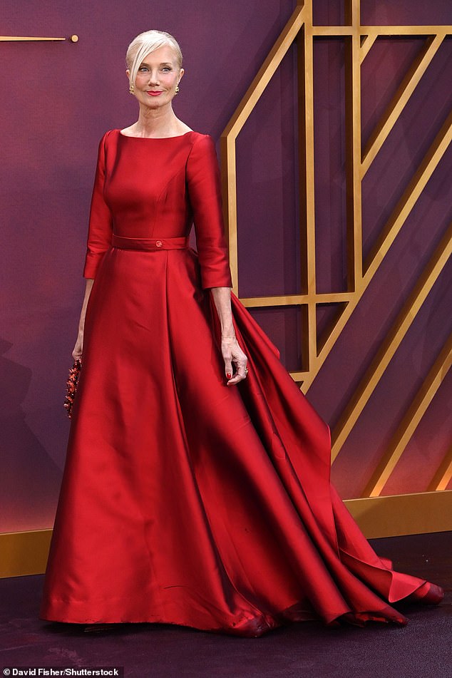 The actress joined her co-stars Joely Richardson (pictured) and Laura Carmichael, who cut elegant figures in dazzling ball gowns