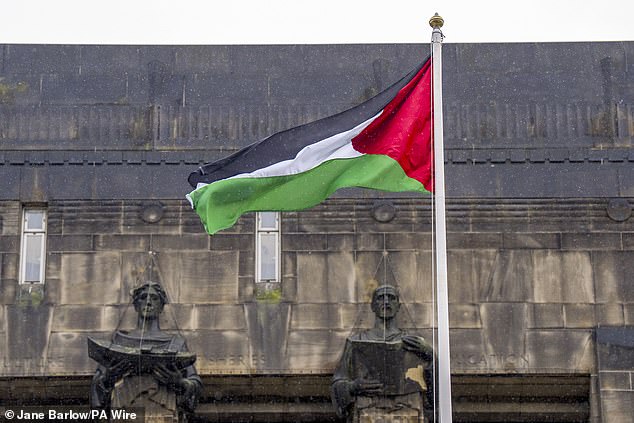 The Palestinian flag fluttering at St Andrews's House, the Scottish government HQ