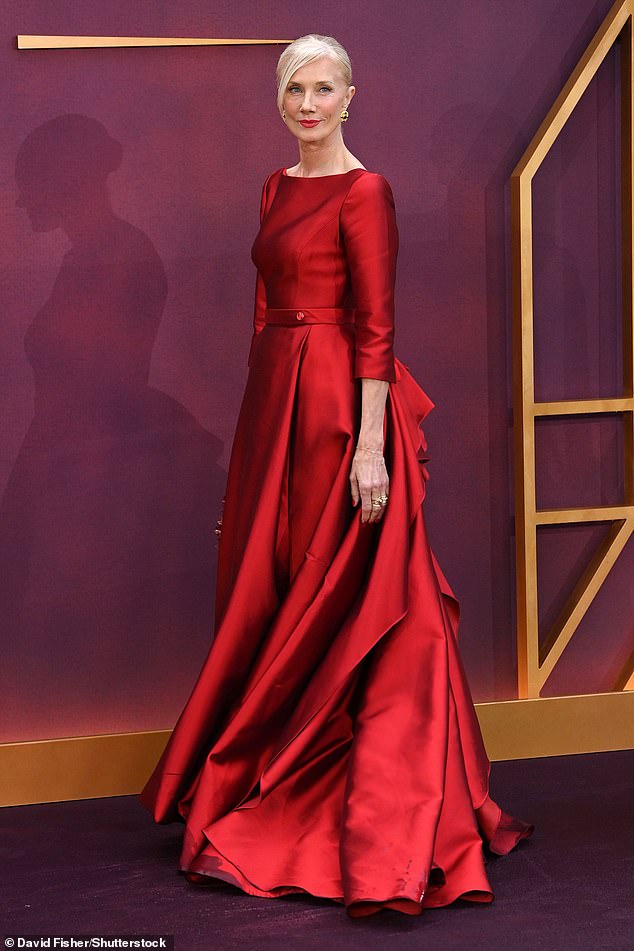 Joely, who stars as Lady Petersfield in the movie, pulled out all the stops in a glamorous red satin gown