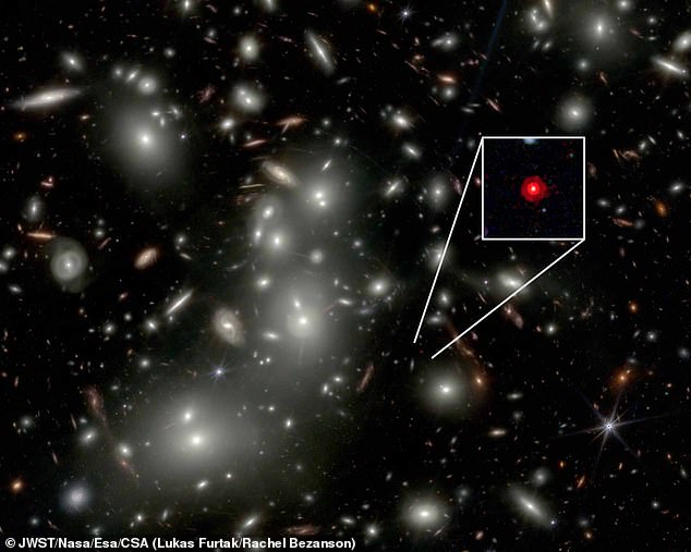 Scientists may have made the first direct measurements of a primordial black hole, which formed in the first few moments after the Big Bang, by examining a 'Little Red Dot' spotted by the James Webb Space Telescope (pictured)