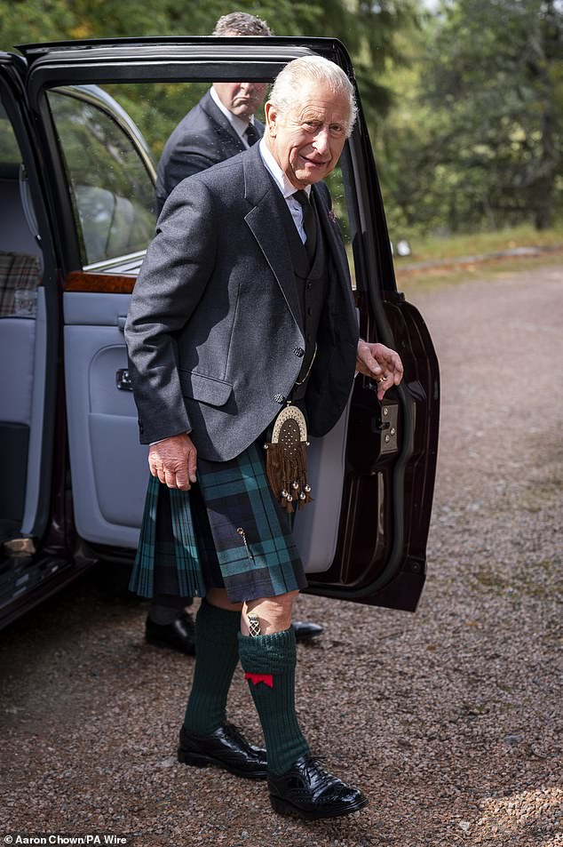 The King appeared to be in good spirits as he arrived at the traditional service