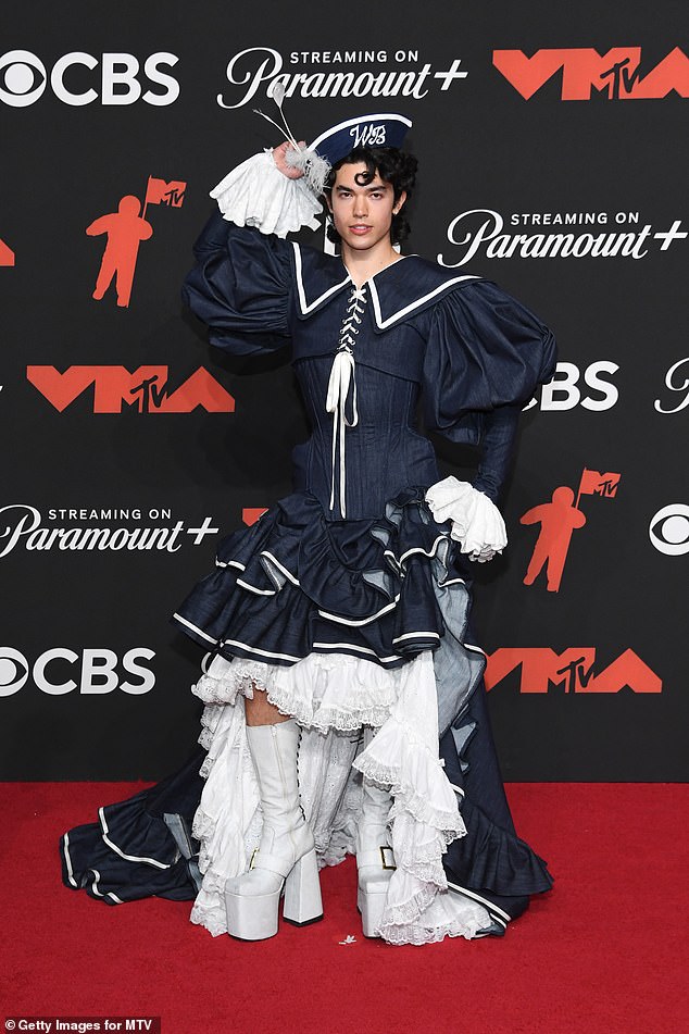 Conan Gray had a lot going on with his sailor-like outfit, including lace and ruffles galore, an oversized collar, and enormous platform boots