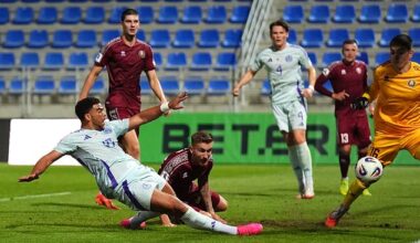 Che Adams opens the scoring for Scotland just before half-time against Belarus