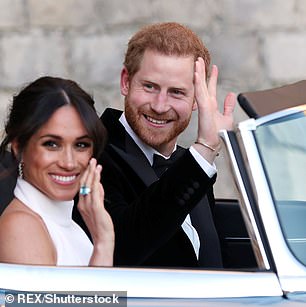 Diana's ring was seen on Meghan's right hand as she left with Harry for the wedding party