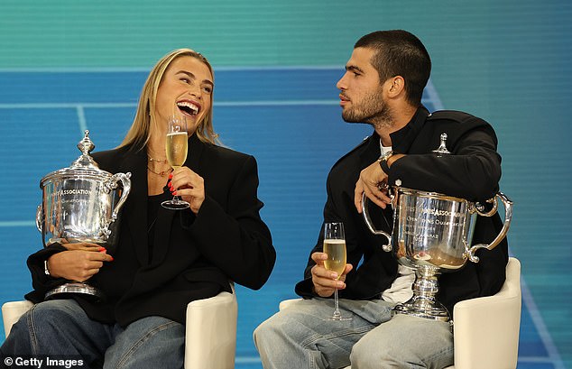 Alcaraz had previously been enjoying his win alongside fellow champion Aryna Sabalenka