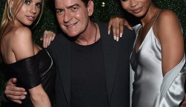 Charlie Sheen with co-stars Charlotte McKinney, left, and Chanel Iman at the 2017 premiere for Mad Families