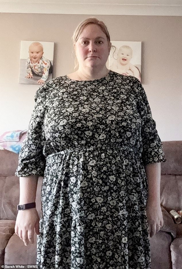 A woman who shed 8st using fat jabs has said she doesn't think the NHS should provide free fat jabs and believes people should 'take responsibility' for their own weight (the pictured Sarah submitted to obtain Mounjaro)