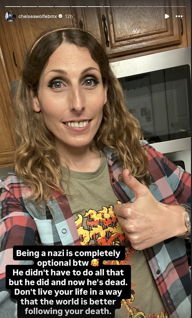 Wolfe, who was a Team USA alternate at the Tokyo Olympics, shared a slew of posts to her Instagram post welcoming the assassination of the outspoken political activist
