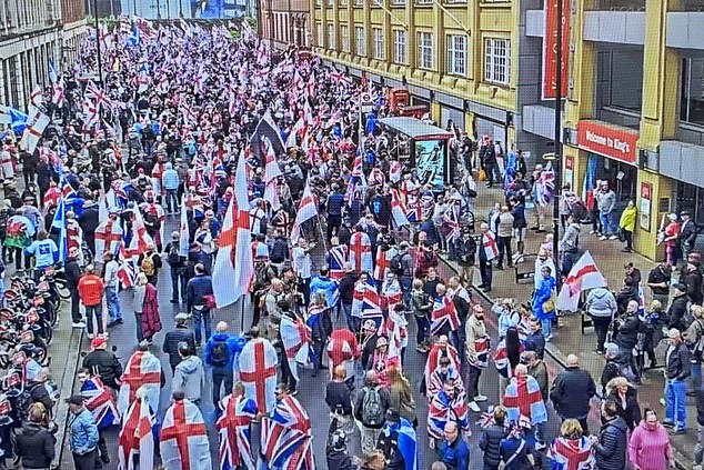 The march organised by anti-immigrant and anti-Muslim activist Robinson, real name Stephen Yaxley-Lennon, is meeting at Stamford Street near London's Waterloo Bridge (pictured)