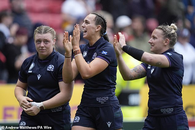 Scotland's Molly Poolman, Emma Orr and Chloe Rollie applaud the fans at full-time