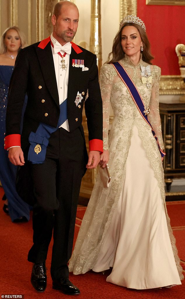 While Harry was slumming it in Montecito, big brother William and his wife Kate Middleton were front and center at the state banquet in Windsor Castle