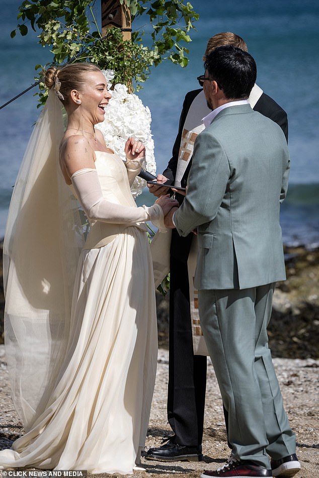 Her tattoo collection was visible thanks to her strapless gown