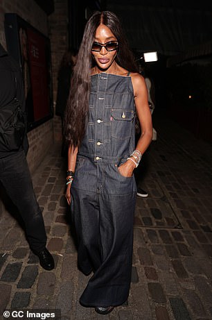 Naomi Campbell (pictured) joined Maya Jama and Sabrina Elba at the launch of former British Vogue boss Edward Enninful 's new media company EE72 at Soho House in London on Friday