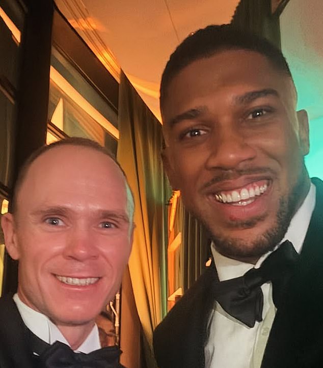 Froome hung out with the likes of Usain Bolt (first photo) and Anthony Joshua (above, right)