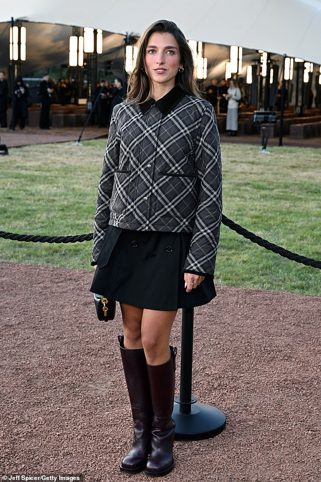 While Dua Lipa's glamorous little sister Rina went preppy chic in a tartan barn jacket and black miniskirt