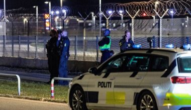 Police officers seen at Copenhagen Airport after all flights were diverted due to drone sightings