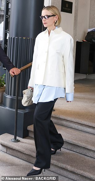 Carey Mulligan opted for a more androgynous look as she left her hotel to head to the show