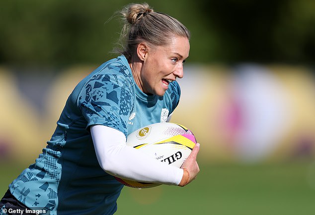 England scrum-half Natasha Hunt warms up for the final showdown at training in London