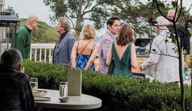Martin Short (second from left), Paul Rudd (third from right) and Steve Martin (right) were seen Friday at the Santa Barbara hotel where they are staying for Selena Gomez' wedding weekend