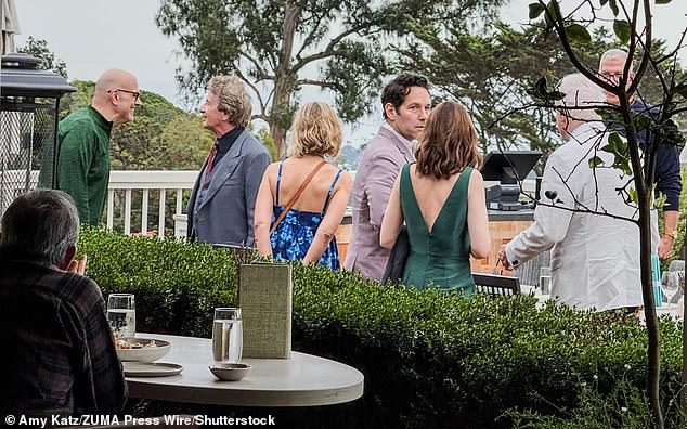 Martin Short (second from left), Paul Rudd (third from right) and Steve Martin (right) were seen Friday at the Santa Barbara hotel where they are staying for Selena Gomez' wedding weekend