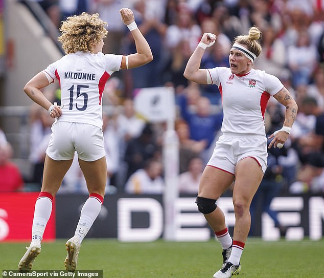 It was a showcase of the incredible talent on both teams, with Megan Jones (right, with teammate Ellie Kildunne) among some of the most impressive and resilient players on the English side