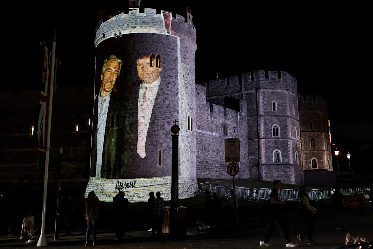 Pranksters project giant pic of Trump and Epstein on Windsor Castle