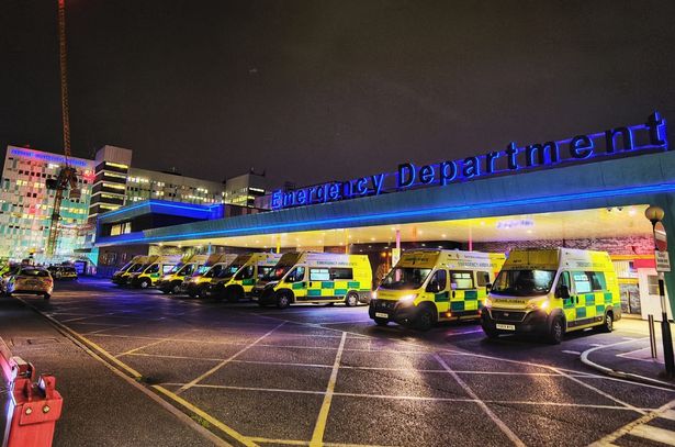 Rows of ambulances parked up outside Aintree Hospital last week