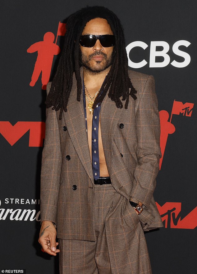 Lenny Kravitz poses on the red carpet at the 2025 MTV Video Music Awards in Elmont, New York, U.S., September 7, 2025. REUTERS/Kylie Cooper