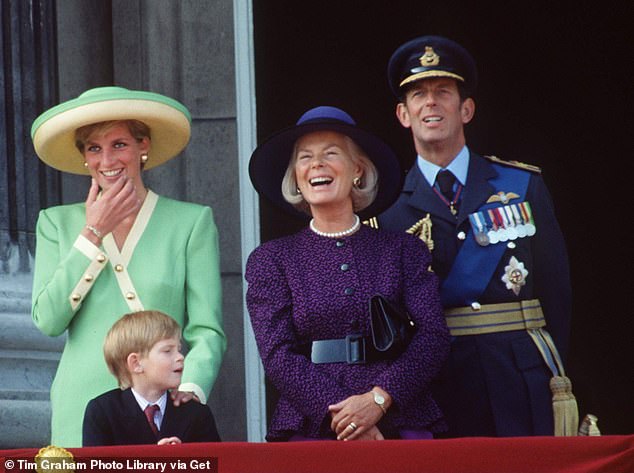 LONDON, UNITED KINGDOM - SEPTEMBER 15:  Princess Diana And Prince Harry With The Duke And Duchess Of Kent On The Balcony Of Buckingham Palace During The Battle Of Britain Anniversary Parade.  (Photo by Tim Graham Photo Library via Getty Images)