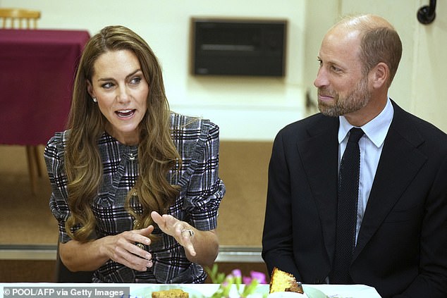 Britain's Catherine, Princess of Wales and Britain's Prince William, Prince of Wales visit the National Federation of Women's Institute (WI) in Sunningdale, west of London on September 8, 2025, to commemorate the three-year anniversary of the death of William's late grandmother Queen Elizabeth II. The Prince will meet with members from Sunningdale WI there and across Berkshire to hear about the work of the WI and how it gives opportunities for women to socialise, learn new skills and engage in community projects. (Photo by Alastair Grant / POOL / AFP) (Photo by ALASTAIR GRANT/POOL/AFP via Getty Images)